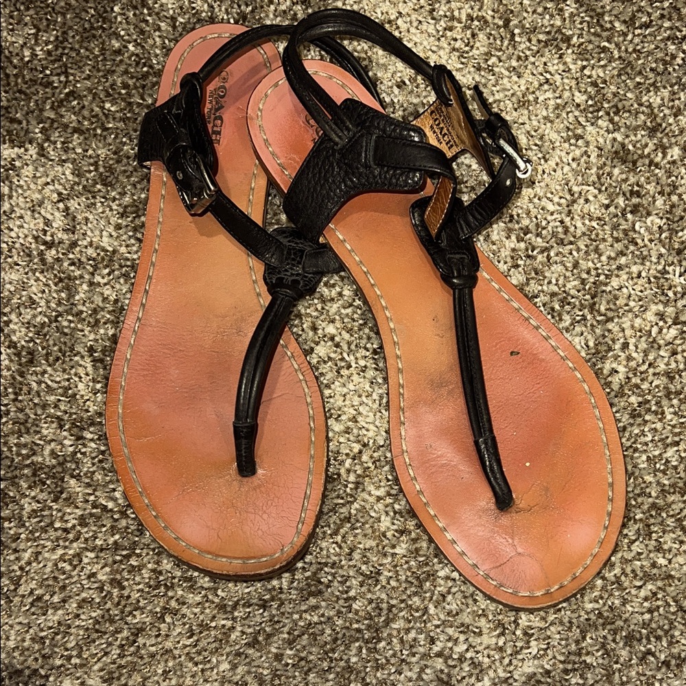 Coach Black Leather Sandals
